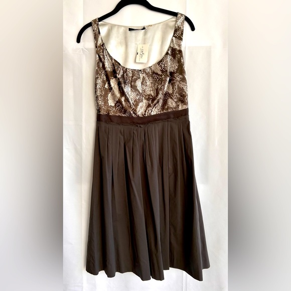 Tahari Cotton & Satin Brown A line Dress - Picture 1 of 7